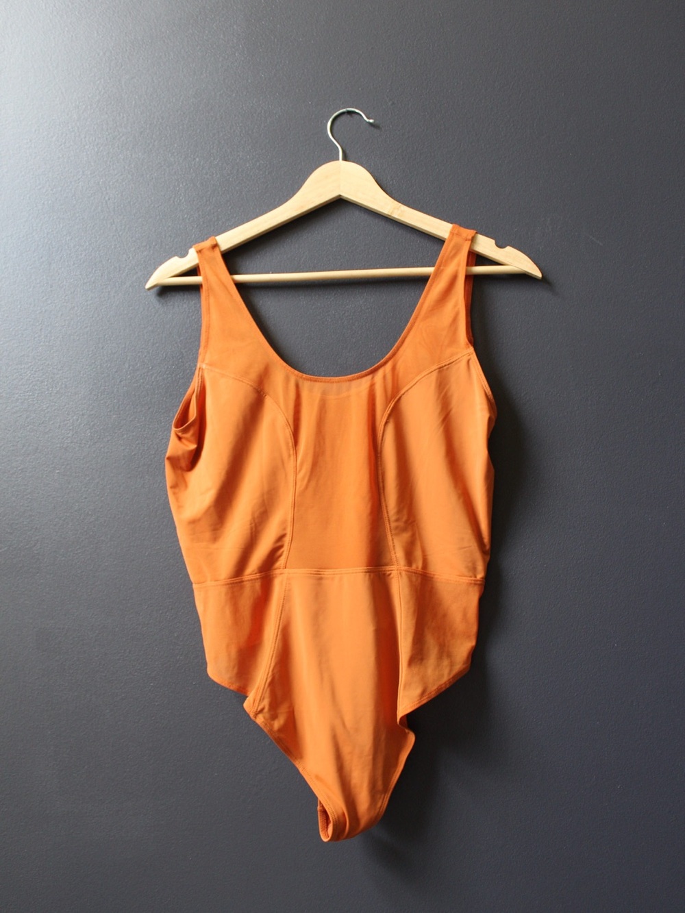 Parade Rusty-Orange Sheer Panel Scoop Neck Bodysuit